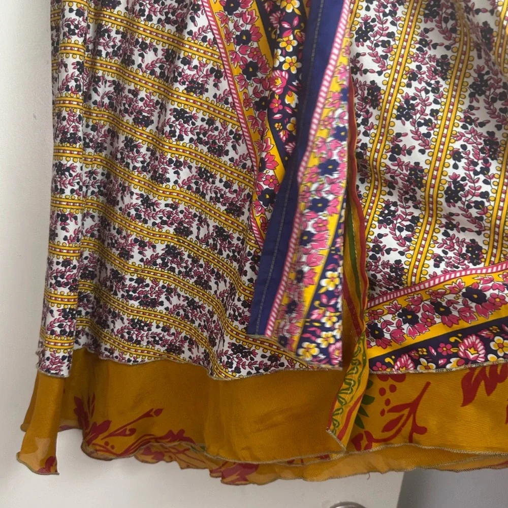 Darn Good Silk Blend Floral‎ Reversible Sari Wrap Skirt In Tea Length NWT 2-12